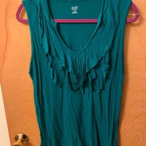 Blue green ruffle tank top